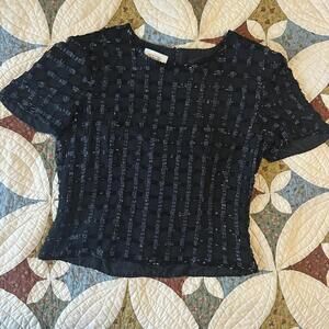 Vintage silk beaded top 90s Y2K black w black beading fairy whimsigoth glam